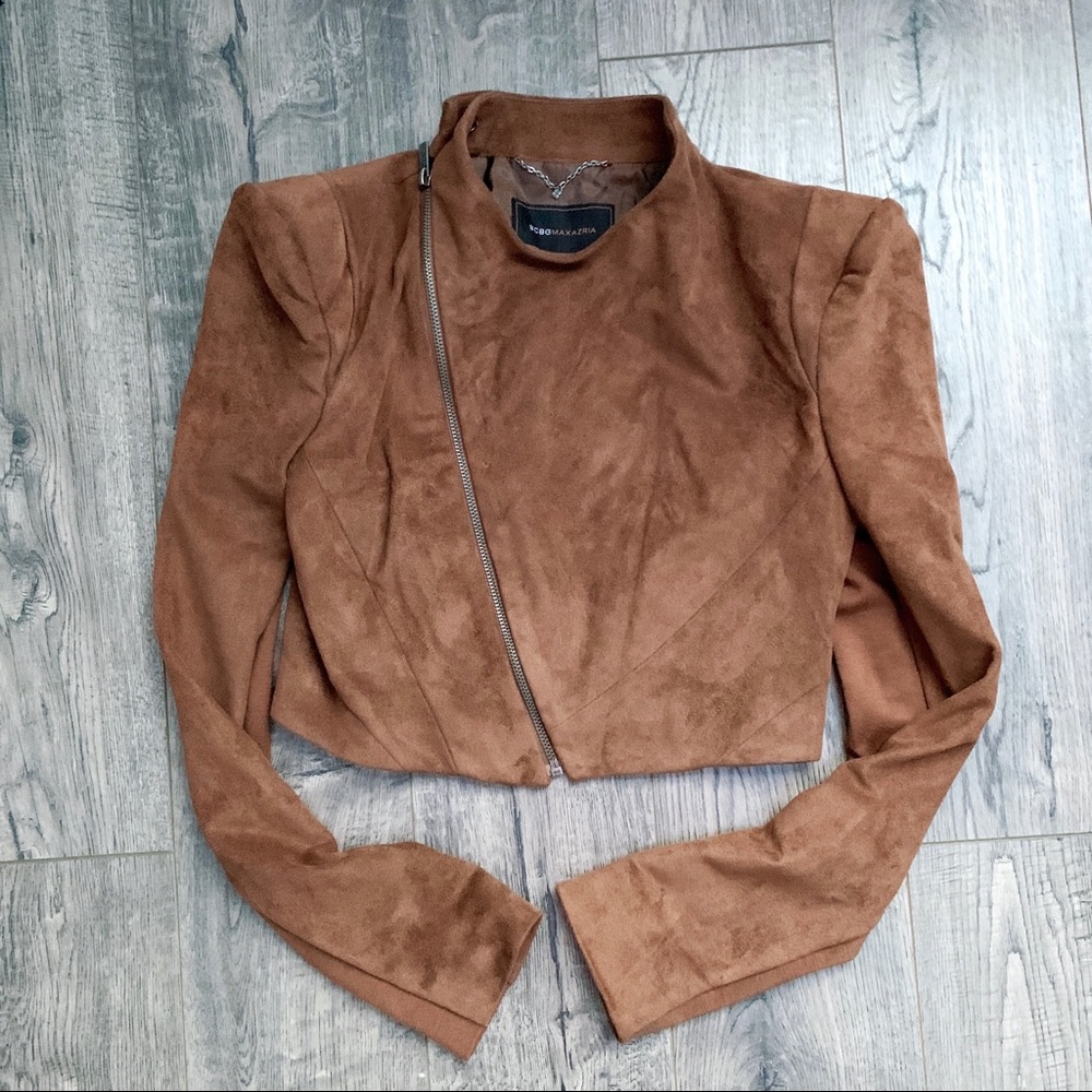 BCBGMaxAzria Faux Suede Toffee Cropped Jacket XS